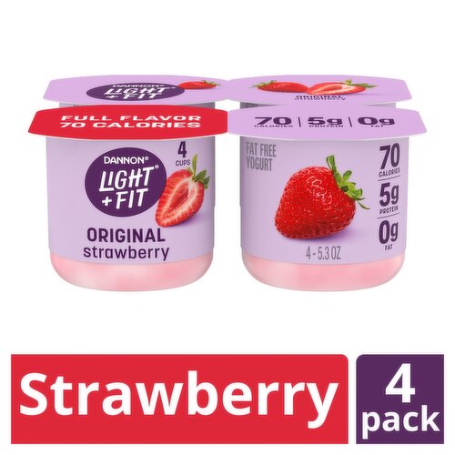 Dannon Light + Fit Original Strawberry Fat Free Yogurt, 5.3 oz, 4 count