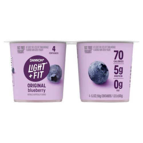 Dannon Light + Fit Original Blueberry Fat Free Yogurt, 5.3 oz, 4 count