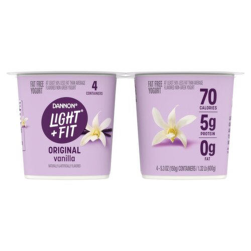 Dannon Light + Fit Original Vanilla Fat Free Yogurt, 5.3 oz, 4 count