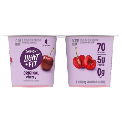 Dannon Light + Fit Original Cherry Fat Free Yogurt, 5.3 oz, 4 count