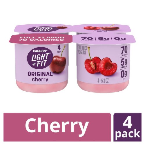 Dannon Light + Fit Original Cherry Fat Free Yogurt, 5.3 oz, 4 count