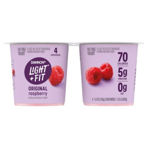 Dannon Light + Fit Original Raspberry Fat Free Yogurt, 5.3 oz, 4 count