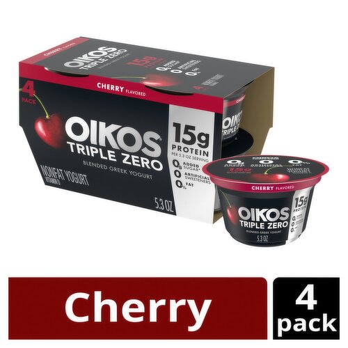 Oikos Triple Zero Cherry Flavored Blended Greek Nonfat Yogurt, 5.3 oz, 4 count