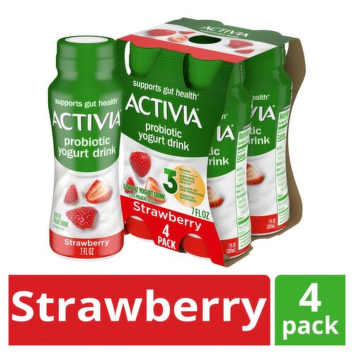 Activia Strawberry Probiotic Low Fat Yogurt Drink, 7 fl oz, 4 count