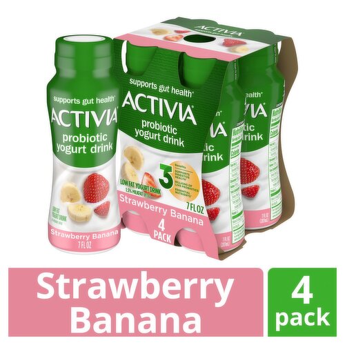 Activia Strawberry Banana Probiotic Low Fat Yogurt Drink, 7 fl oz, 4 count