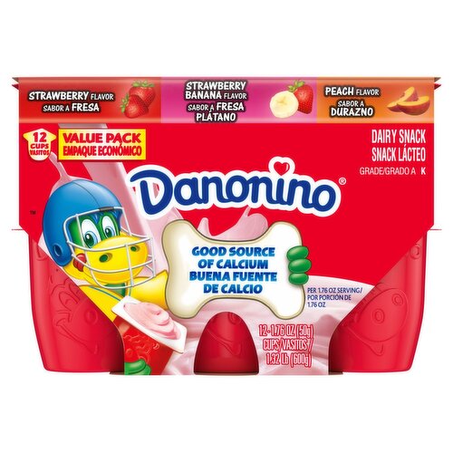 Danonino Strawberry Banana, Peach Flavor Dairy Snack Value Pack, 1.76 oz, 12 count