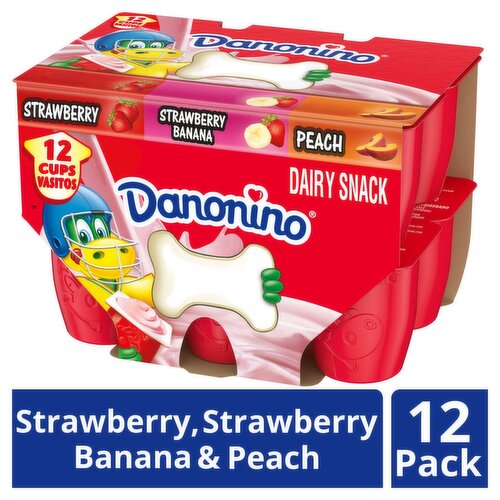 Danonino Strawberry Banana, Peach Flavor Dairy Snack Value Pack, 1.76 oz, 12 count