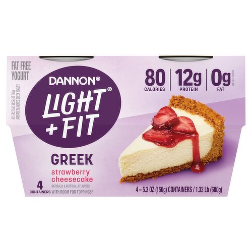 Dannon Light + Fit Greek Strawberry Cheesecake Fat Free Yogurt, 5.3 oz, 4 count