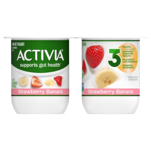 Activia Strawberry Banana with Probiotics Low Fat Yogurt, 4 oz, 4 count