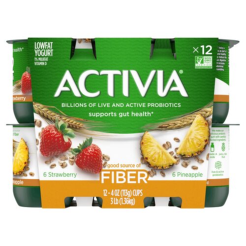 Activia Strawberry & Pineapple Lowfat Yogurt, 4 oz, 12 count