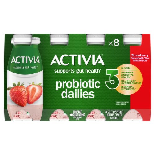 Activia Strawberry Low Fat Yogurt Drink, 3.1 fl oz, 8 count