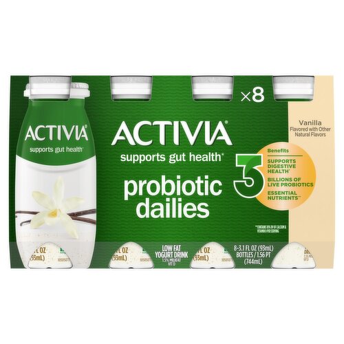 Activia Vanilla Lowfat Yogurt Drink, 3.1 fl oz, 8 count