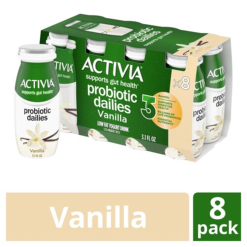 Activia Vanilla Lowfat Yogurt Drink, 3.1 fl oz, 8 count