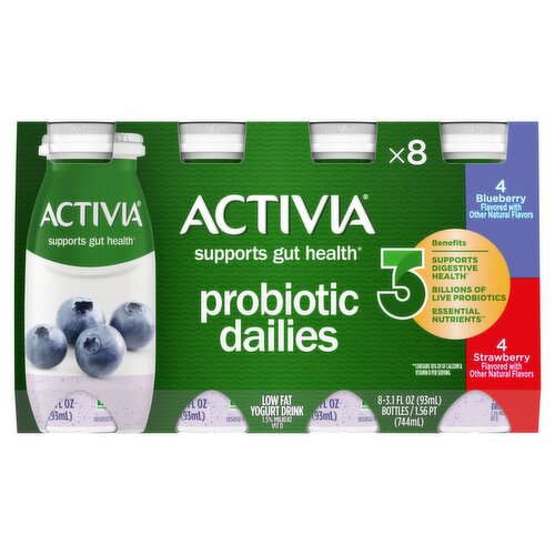 Activia Probiotic Dailies Strawberry and Blueberry Low Fat Yogurt Drink, 3.1 fl oz, 8 count