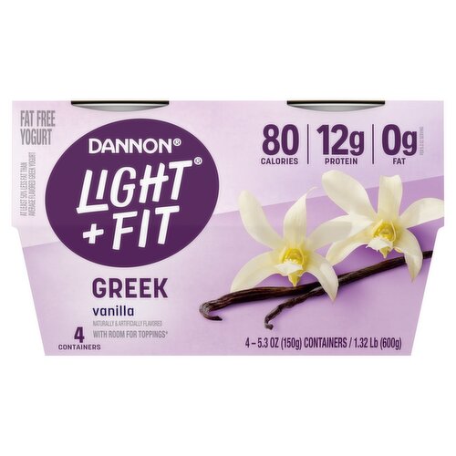 Dannon Light + Fit Greek Vanilla Fat Free Yogurt, 5.3 oz, 4 count