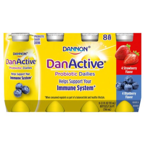 Dannon DanActive Strawberry and Blueberry Flavor Probiotic Dairy Drink, 3.1 fl oz, 8 count