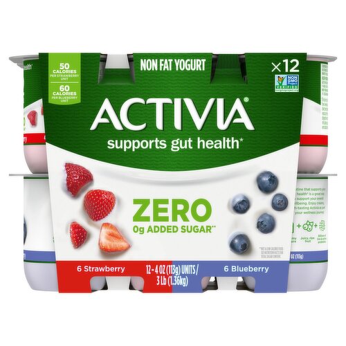 Activia Strawberry and Blueberry Non Fat Yogurt, 4 oz, 12 count