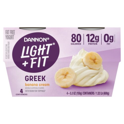 Dannon Light + Fit Greek Banana Cream Fat Free Yogurt, 5.3 oz, 4 count