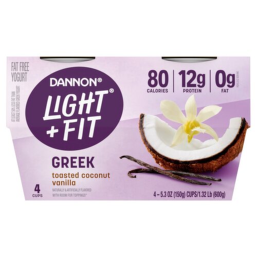 Dannon Light + Fit Greek Toasted Coconut Vanilla Fat Free Yogurt, 5.3 oz, 4 count