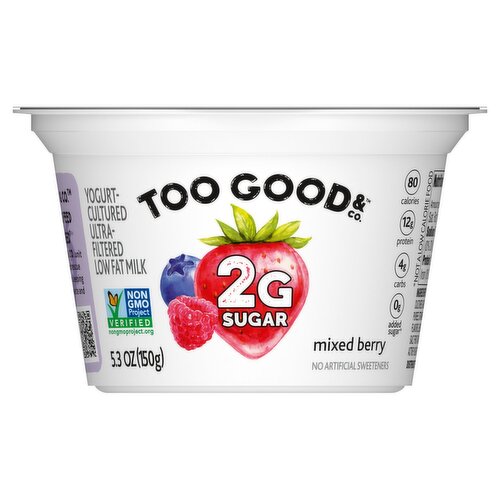 Too Good & Co. Mixed Berry Yogurt-Cultured Ultra-Filtered Low Fat Milk, 5.3 oz