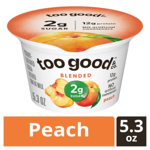 Too Good & Co. Peach Blended Yogurt-Cultured Ultra-Filtered Low Fat Milk, 5.3 oz