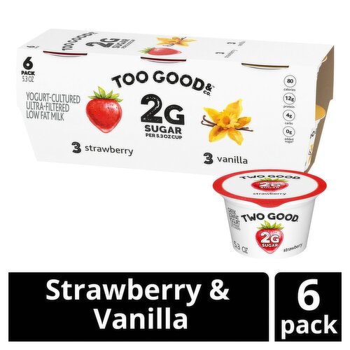 Too Good & Co. Strawberry & Vanilla Yogurt-Cultured Ultra-Filtered Low Fat Milk, 5.3 oz, 6 count