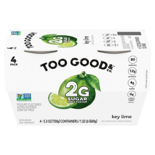 Too Good & Co. Key Lime Yogurt-Cultured Ultra-Filtered Low Fat Milk, 5.3 oz, 4 count