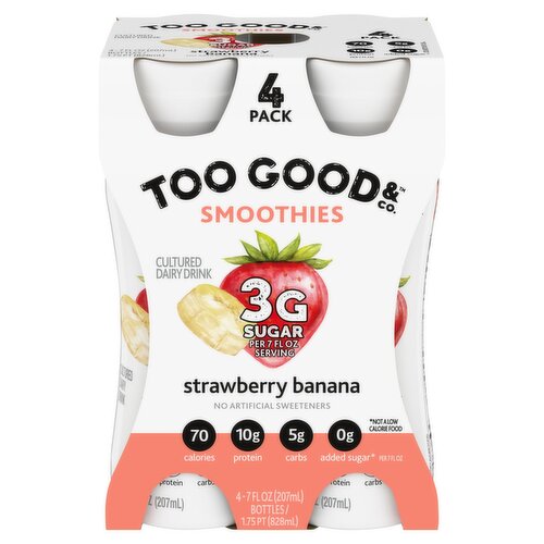 Too Good & Co. Strawberry Banana Cultured Dairy Drink Smoothies, 7 fl oz, 4 count