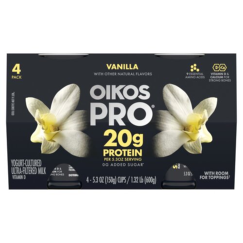 Oikos Pro Vanilla Yogurt-Cultured Ultra-Filtered Milk, 5.3 oz, 4 count