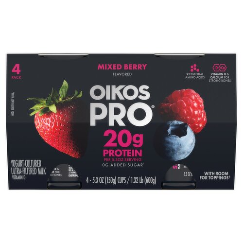 Oikos Pro Mixed Berry Flavored Yogurt-Cultured Ultra-Filtered Milk, 5.3 oz, 4 count