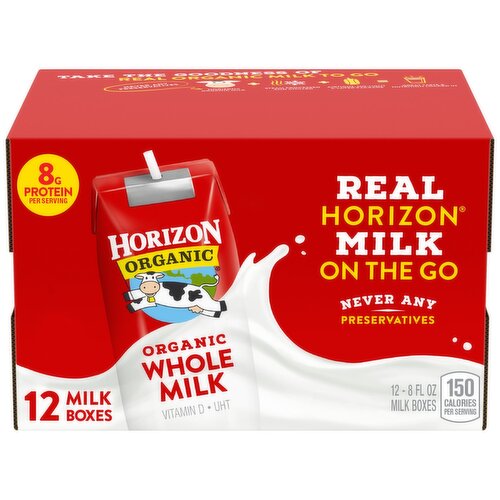 Horizon Organic Organic Whole Milk, 8 fl oz, 12 count