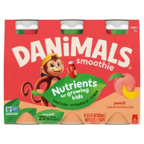 Danimals Peach Smoothie, 3.1 fl oz, 6 count