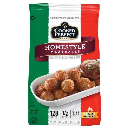 Cooked Perfect Homestyle Meatballs Bite Size, 1/2 ounce, 128 count