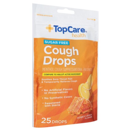 TopCare Health Sugar Free Honey-Lemon Flavor Cough Drops, 25 count
