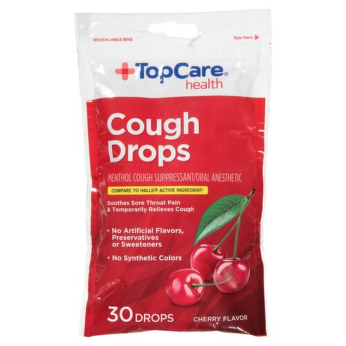 TopCare Health Cherry Flavor Cough Drops, 30 count