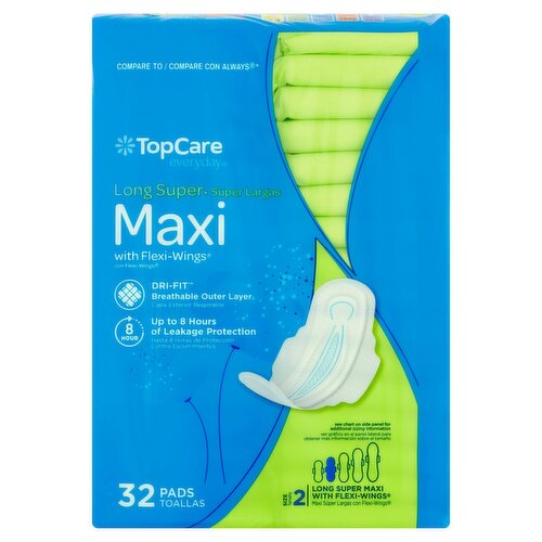 TopCare Everyday Long Super Maxi with Flexi-Wings Pads, Size 2, 32 count