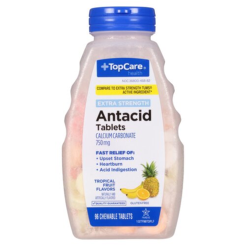 TopCare Health Extra Strength Tropical Fruit Flavors Antacid Chewable Tablets, 96 count