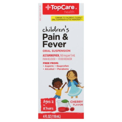 TopCare Health Cherry Flavor Children's Pain & Fever Oral Suspension, Ages 2 to 11 Years, 4 fl oz