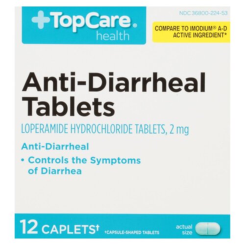 TopCare Health Anti-Diarrheal Tablets, 2 mg, 12 count