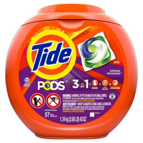 Tide PODS Liquid Laundry Detergent Pacs, Spring Meadow, 57 count