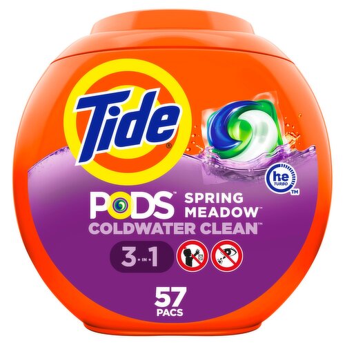 Tide PODS Liquid Laundry Detergent Pacs, Spring Meadow, 57 count