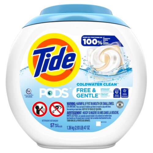 Tide Pods Free & Gentle Unscented Detergent, 57 count, 45 oz