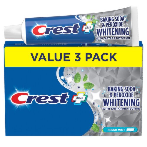 Crest Toothpaste Plus Baking Soda & Peroxide Whitening, Fresh Mint, 5.7 oz 3ct