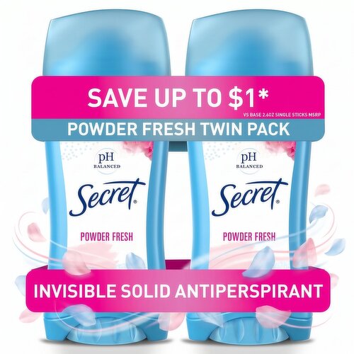 Secret Invisible Solid Antiperspirant and Deodorant, Powder Fresh, Twin Pack, 2.6 oz each
