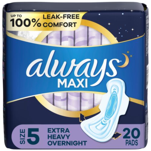 always Maxi Extra Heavy Overnight Flexi-Wings Pads, Size 5, 20 count