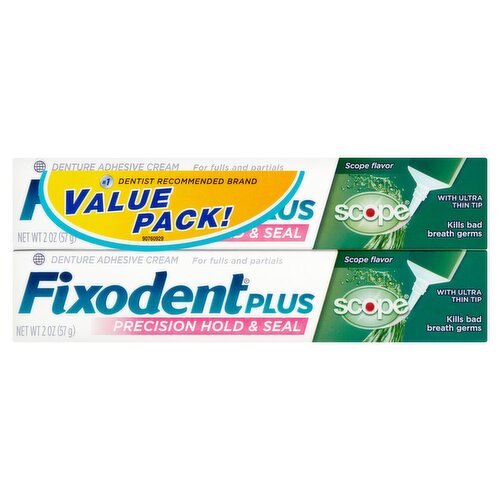 Fixodent Plus Scope Flavor Denture Adhesive Cream Value Pack!, 2 oz, 2 count
