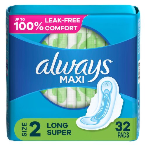 Always Maxi Long Super Pads, Size 2, 32 count