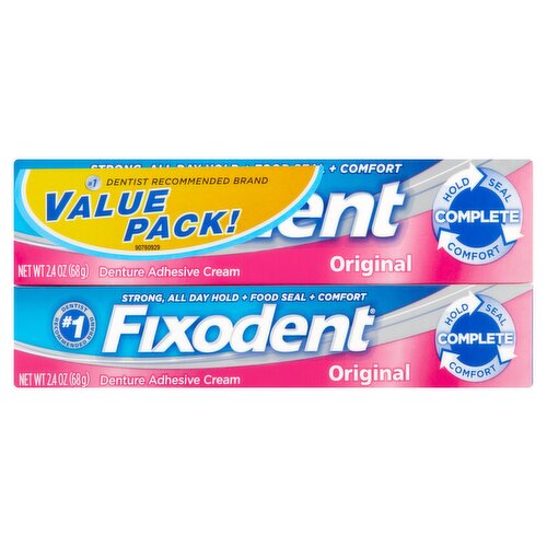 Fixodent Original Denture Adhesive Cream Value Pack!, 2.4 oz, 2 count