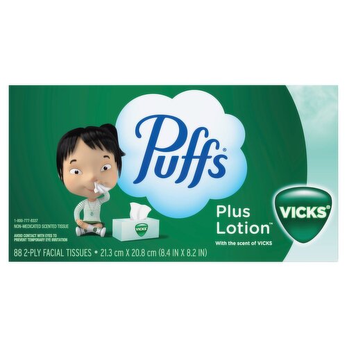 Puffs Plus Lotion Vicks Facial Tissues, 88 count