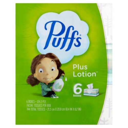 Puffs Plus Lotion Facial Tissues, 124 count, 6 pack